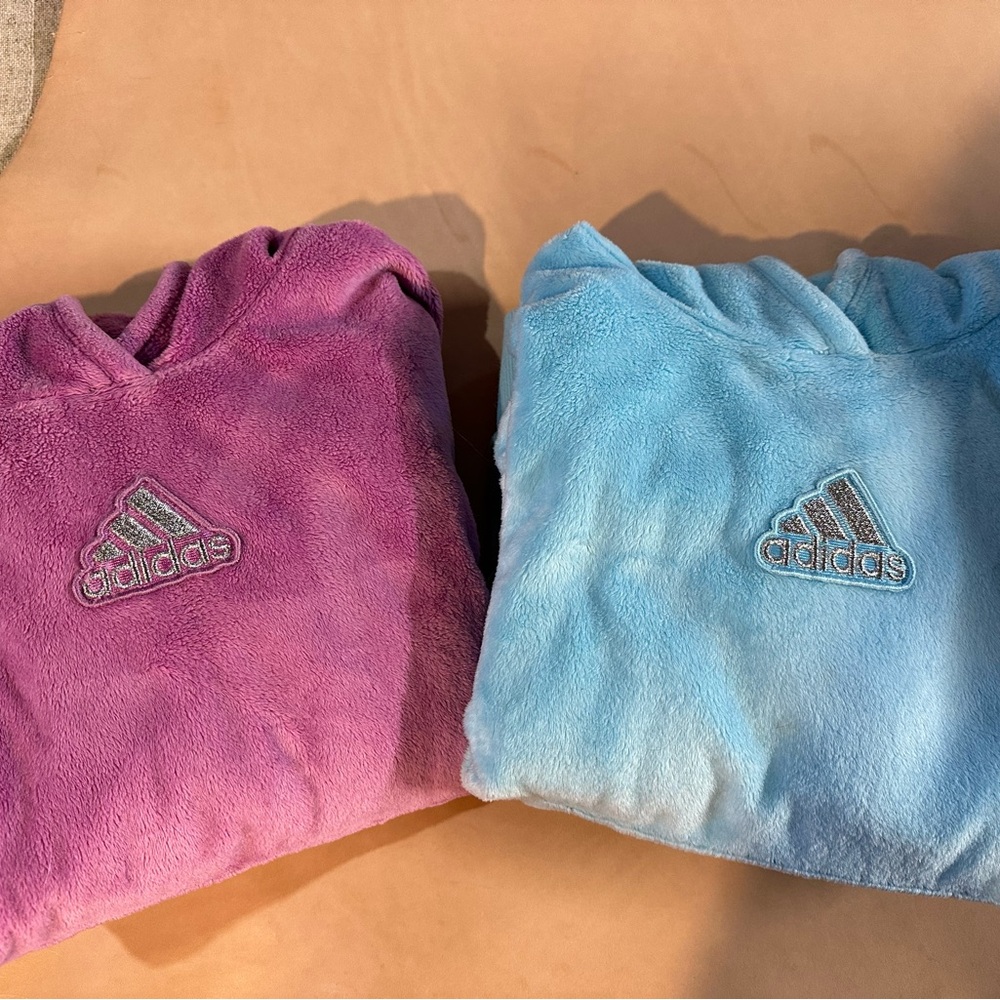 Adidas Pink and Blue Fuzzy Hoodies